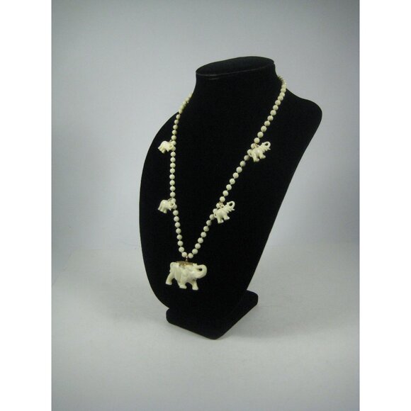Vintage Elephant Pendant Bead Necklace 25 inch Vintage Strand Plastic Charms - Picture 8 of 11